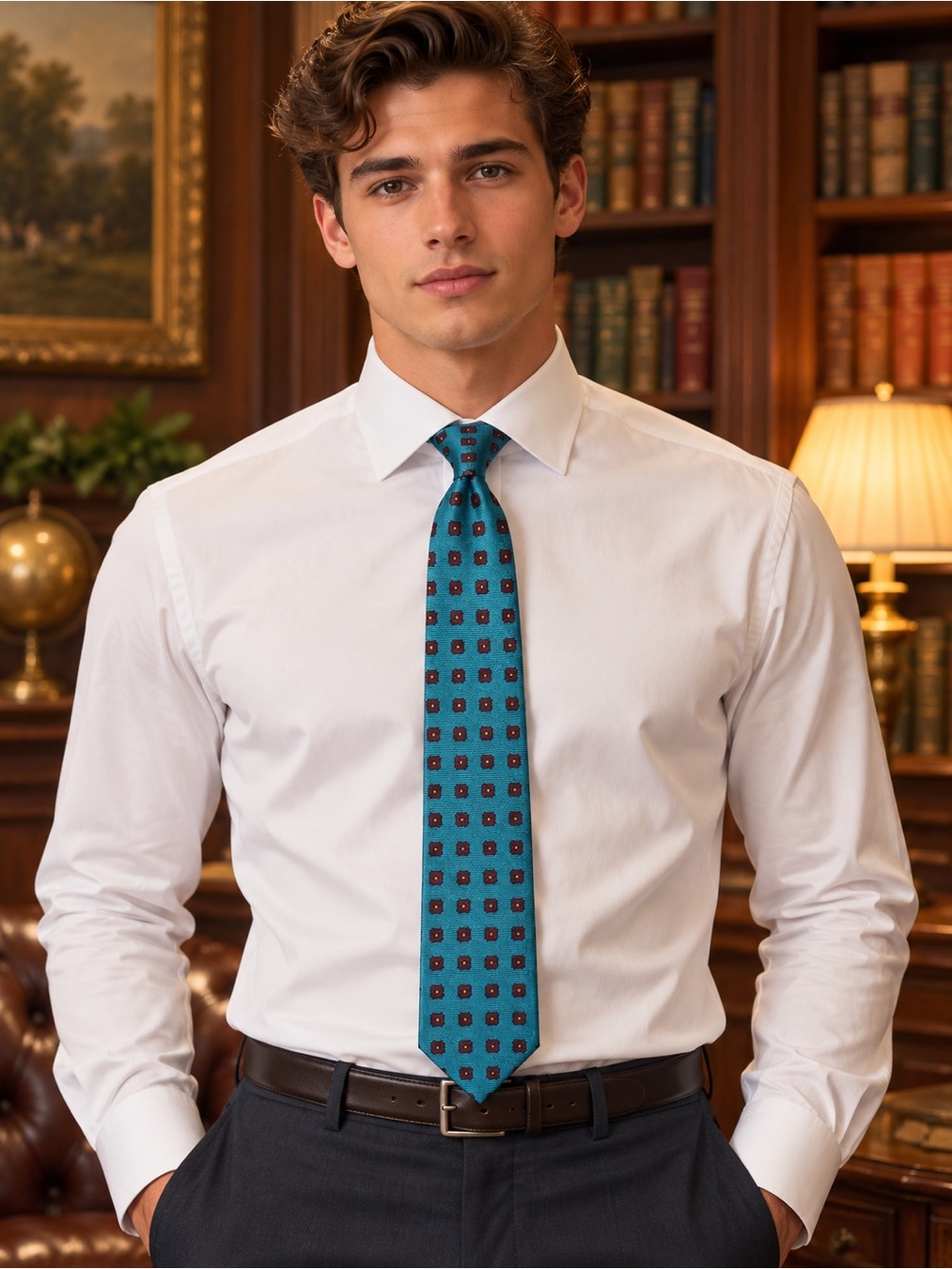 Kiton Teal Patterned Silk Tie
